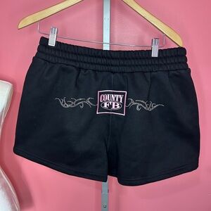 NWOT FB Country Rhinestone Black Sweat Shorts Medium Pink Embroidery